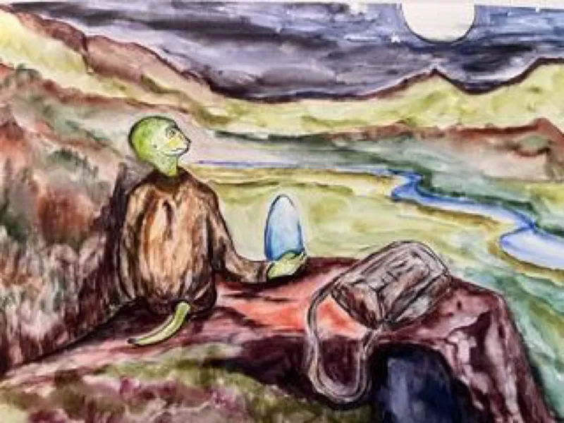 Eli and the Blue Crystal, watercolor illustration from EarthBound